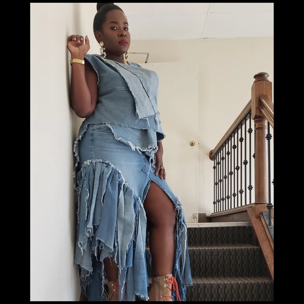 Denim Fringe Skirt CUSTOM FRINGE SKIRT